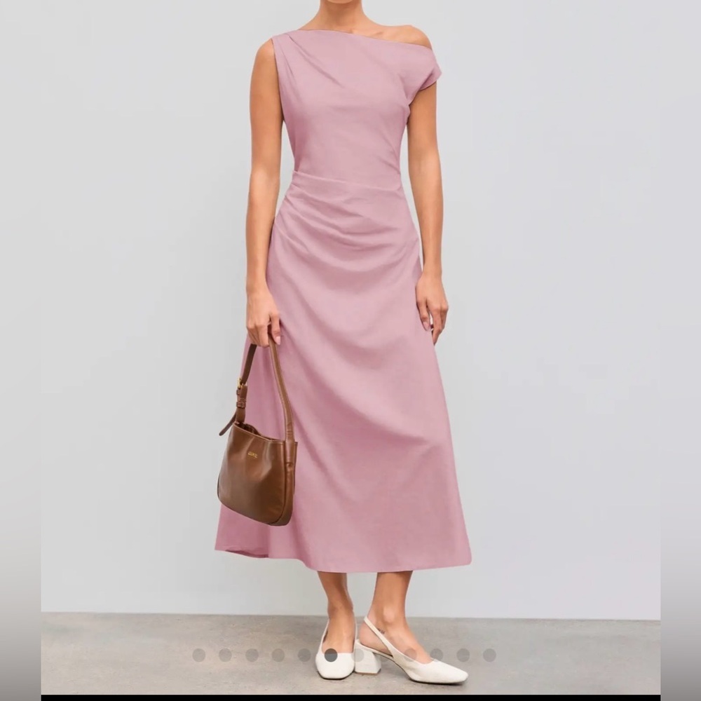 NWT Assymetric Neck Ruched Maxi Dress in Pink Size XS